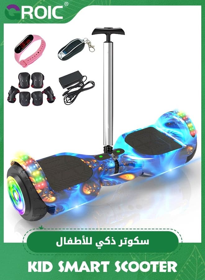 Hoverboard with Handlebar, All Terrain Hoverboard with LED Lights & 500W Motor, Adjustable Handlebar, 6-Pcs Protective gear set,Self Balancing Off Road Hoverboards with Bluetooth, Remote Control