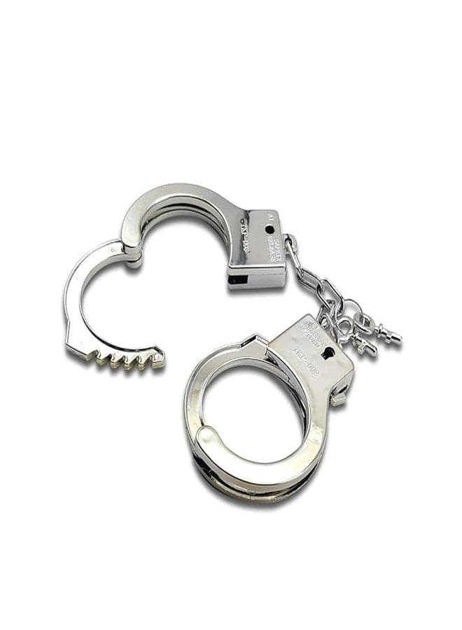 Prokart Kids Toy Police Handcuffs - Soft Plush Costume Accessory | Safe Metal Handcuffs with Fluffy Cover & Keys - Perfect for Valentine’s Day, Role Play, Costume & Dress-Up (Silver- Handcuffs)
