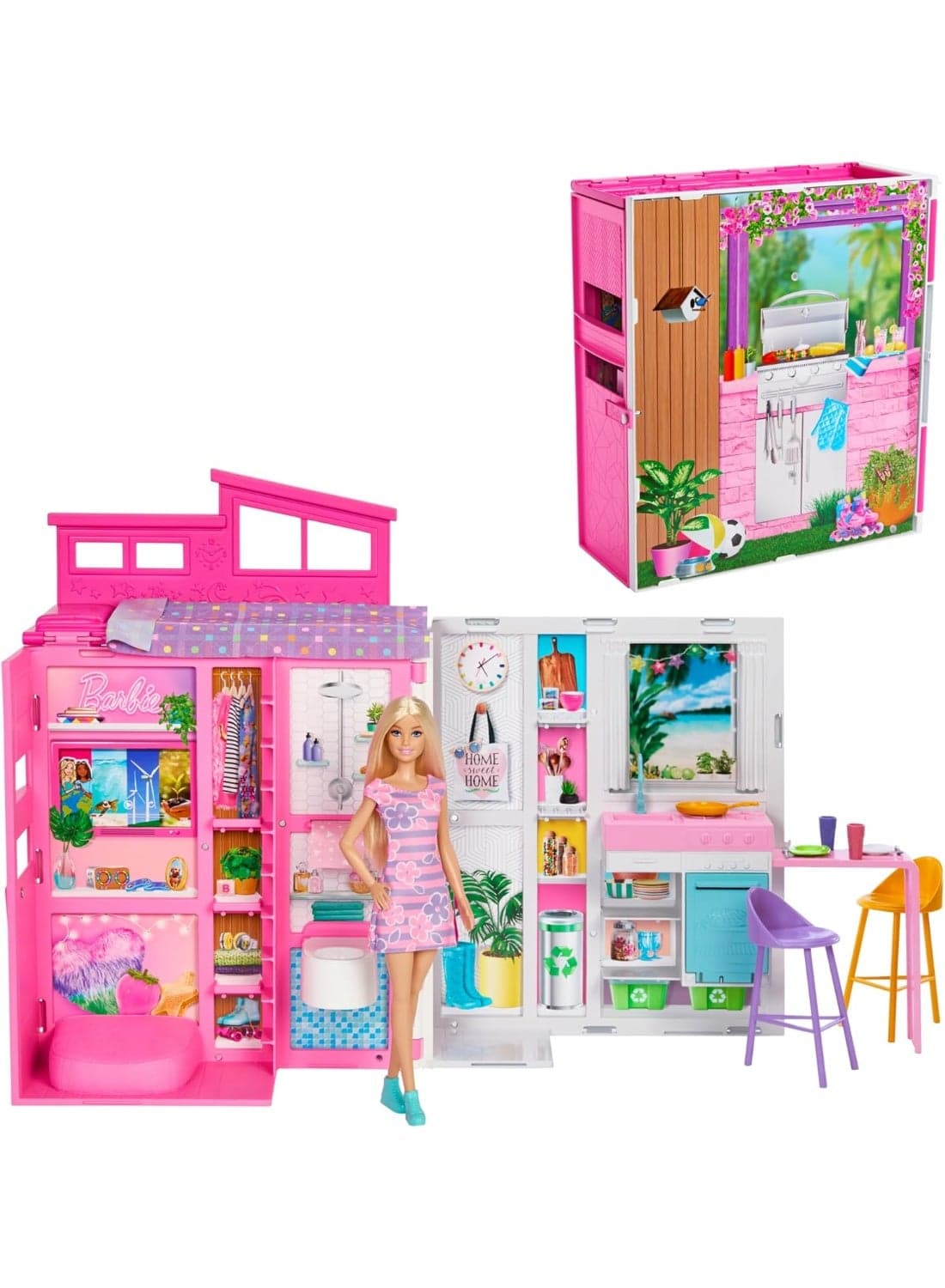 Doll And House Playset, Getaway House With 4 Play Areas Including Kitchen, Bathroom, Loft Bedroom And Lounge, 11 Decor Accessories