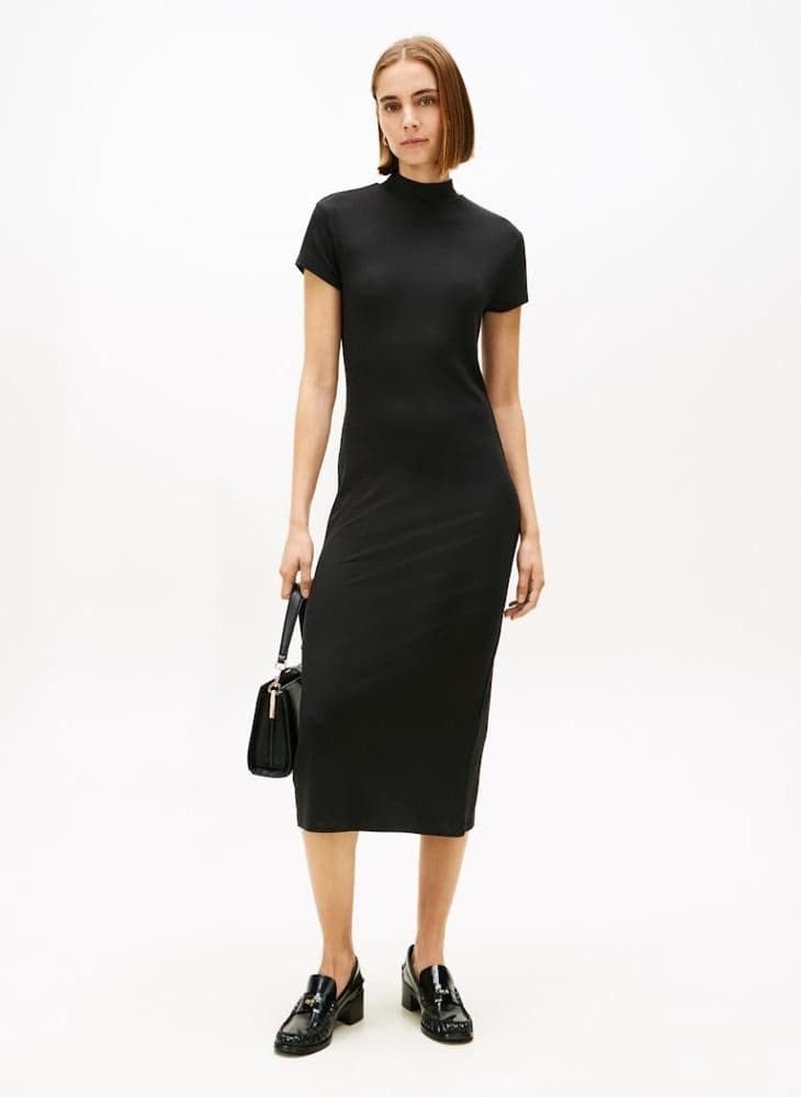 Crew Neck Short Sleeve Midi Dress