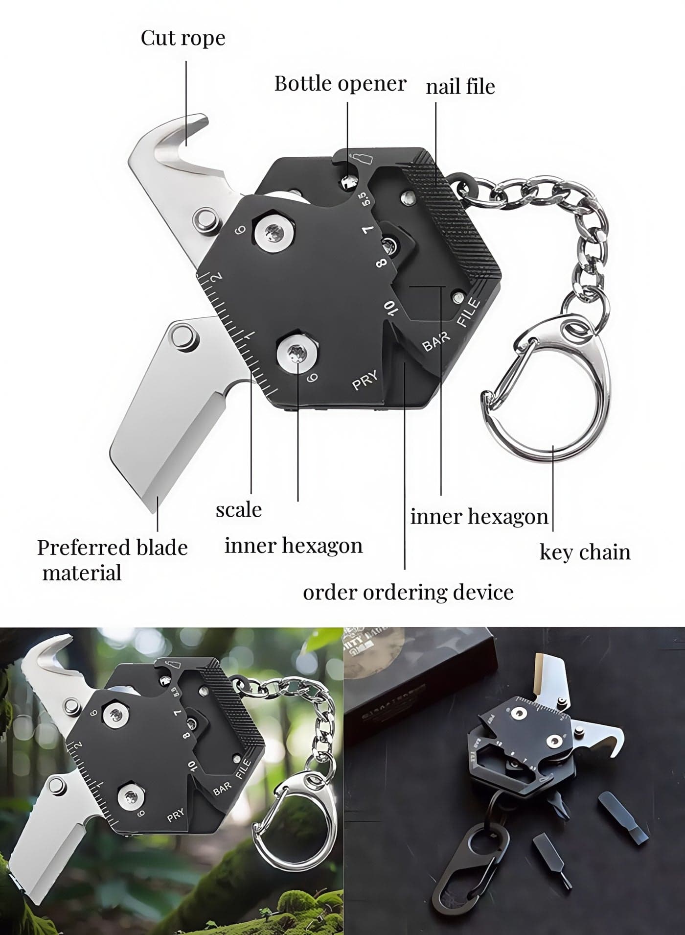 Creativity Multifunction Keychain Knife, Foldable Coin Screwdriver, Convenient Folding Knife Outdoor Escape Mini Tools with Multifunction Screwdriver