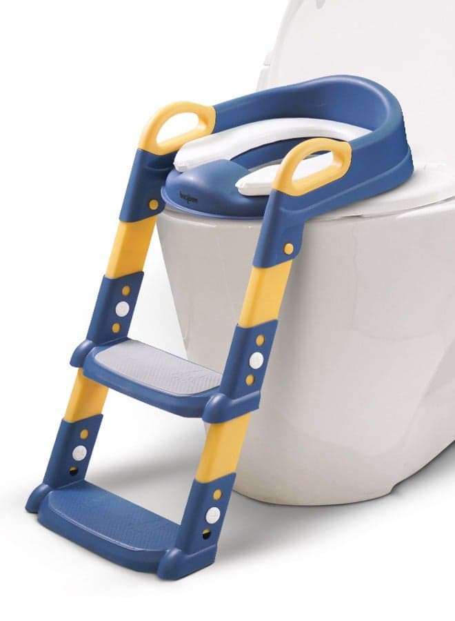 Aura Baby Potty Seat With Ladder For Western Toilets Kids Toilet Potty Training Seat For Baby With Handle Cushion Kids Potty Chair Kids Potty Seat For Baby Kids 2 To 5 Years Boys Girls Blue & Yellow