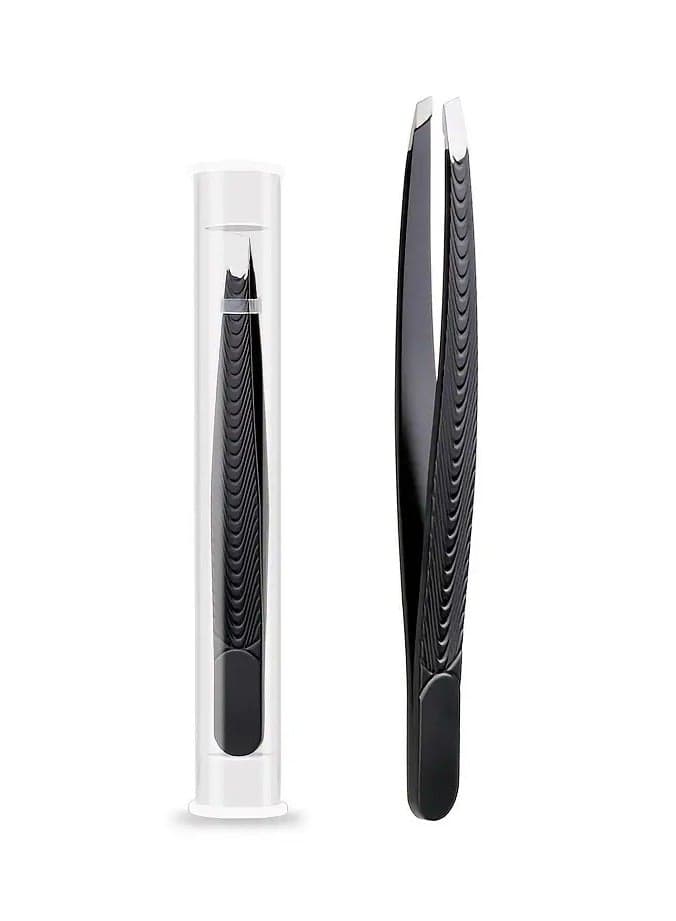 PrecisionTweezer Hair Plucker for Women Slant Tip Easy Hair and Eyebrow Grooming Black
