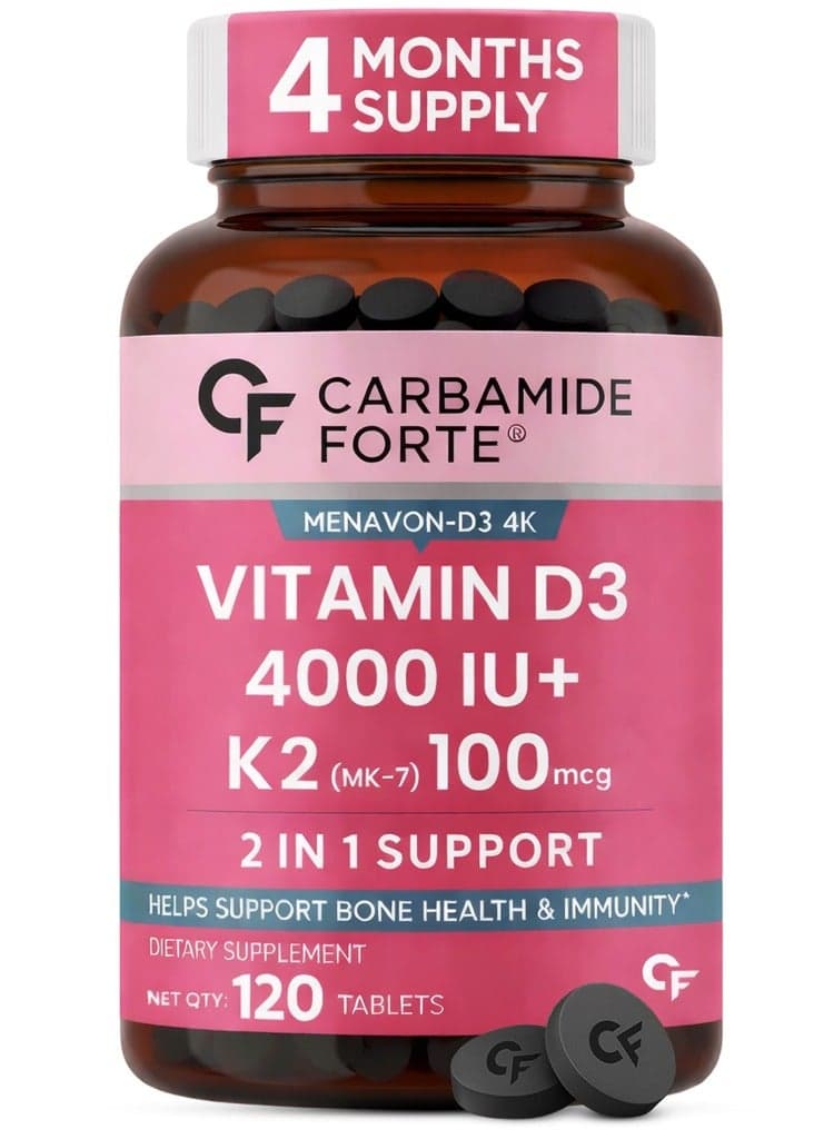 Carbamide Forte Vitamin D3 K2 4000IU (MK7) | Vitamin D K2 Supplement for Bone & Heart Health | High Strength D3 K2 Mk7 |120 Veg Tablets