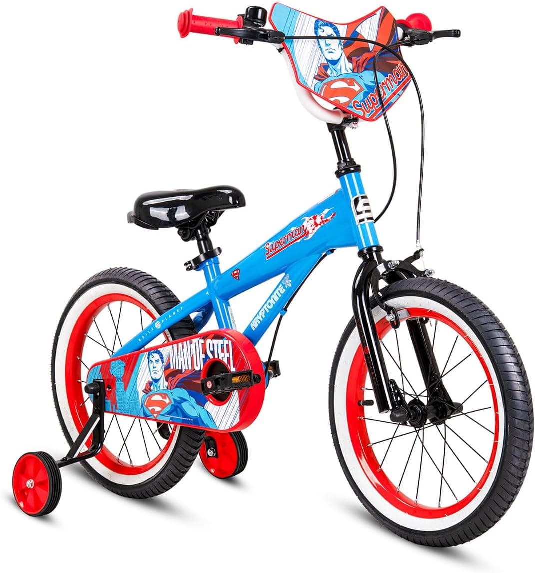 Super Hero DC 16-Inch Kids Bicycle | 16-Inch Wheel Size | Official DC Superhero Graphics | Durable Steel Frame | Training Wheels | Child-Safe Brakes, Quick-Release Seat, Chain Guard & Air Tyres | Multicolor