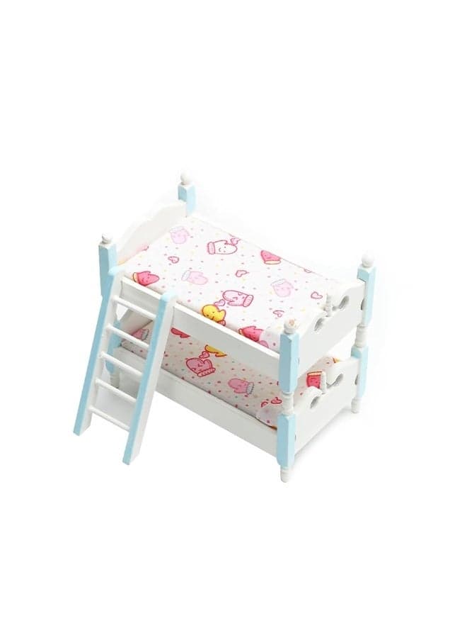Wooden Dollhouse Furniture Dollhouse Baby Bunk Bed with Ladder for Miniature Dollhouse Accessories Miniature Furniture Model Doll Bunk Bed Set Play Toy Sets (Blue)