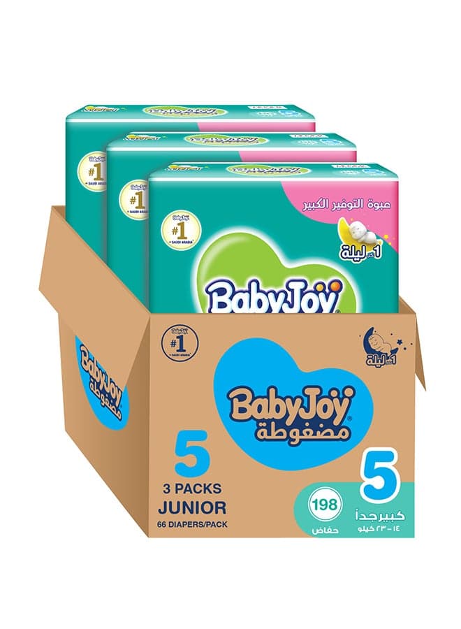 Compressed Diamond Pad Diaper, Size 5, Junior, 14-23 Kg, Giant Box, 198 Diapers