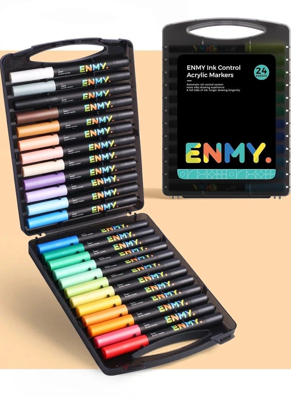 ENMY 24-Color Direct Liquid Acrylic Paint Markers – Professional Paint Pens with AutoFlow Ink for Canvas, Fabric, Rock, Wood, Glass, Ceramic & Paper | Rich Pigments with Skin Tones | Water-Based, Washable, Long-Lasting Ink | Ideal for Artists, DIY & Gifts