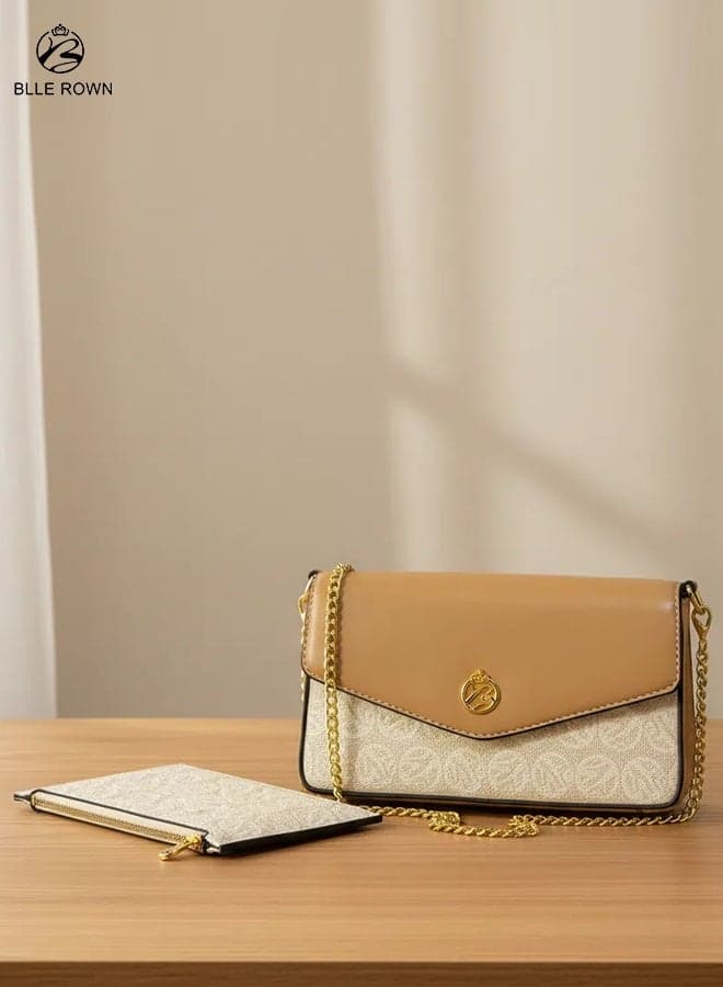 2PCS Bags for Ladies with Wallet Ladies Bag Small Shoulder and Crossbody Tote with Golden Chain Strap Elegant Women Handbag for Work Office Daily Use