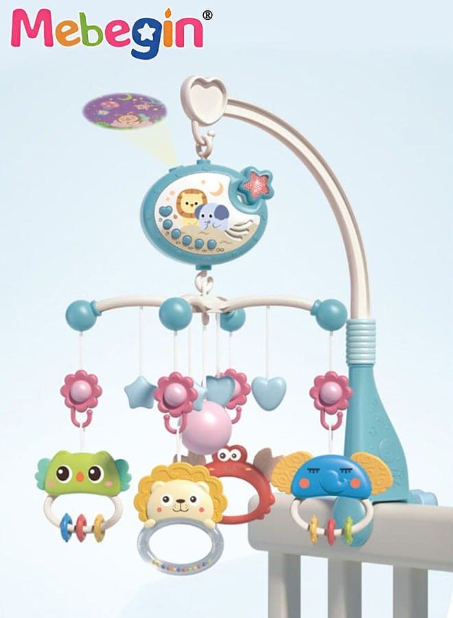Baby Crib Mobile with Lights, Music and Teether Rattle, Universal Crib Attachment with Star Projector Function, Adorable Crib Hanging Toys, Multifunctional Hanging Toys, Ideal Nursery Toy for Babies, 3 AA Batteries Required(Not Included)