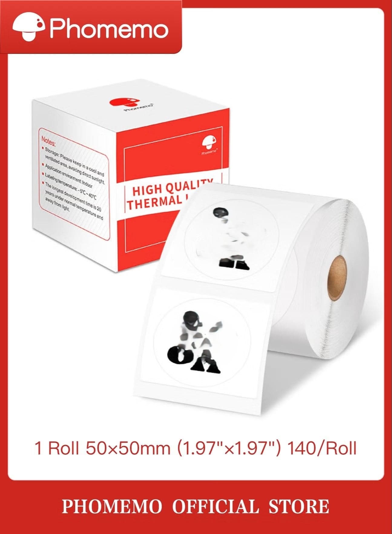 Round Self-Adhesive Labels,50x50 mm(1.96" x 1.96")-140 Labels/Roll, For M110 M220 M221 M150 M120,Label for Barcode, DIY Logo Design(Black on White )