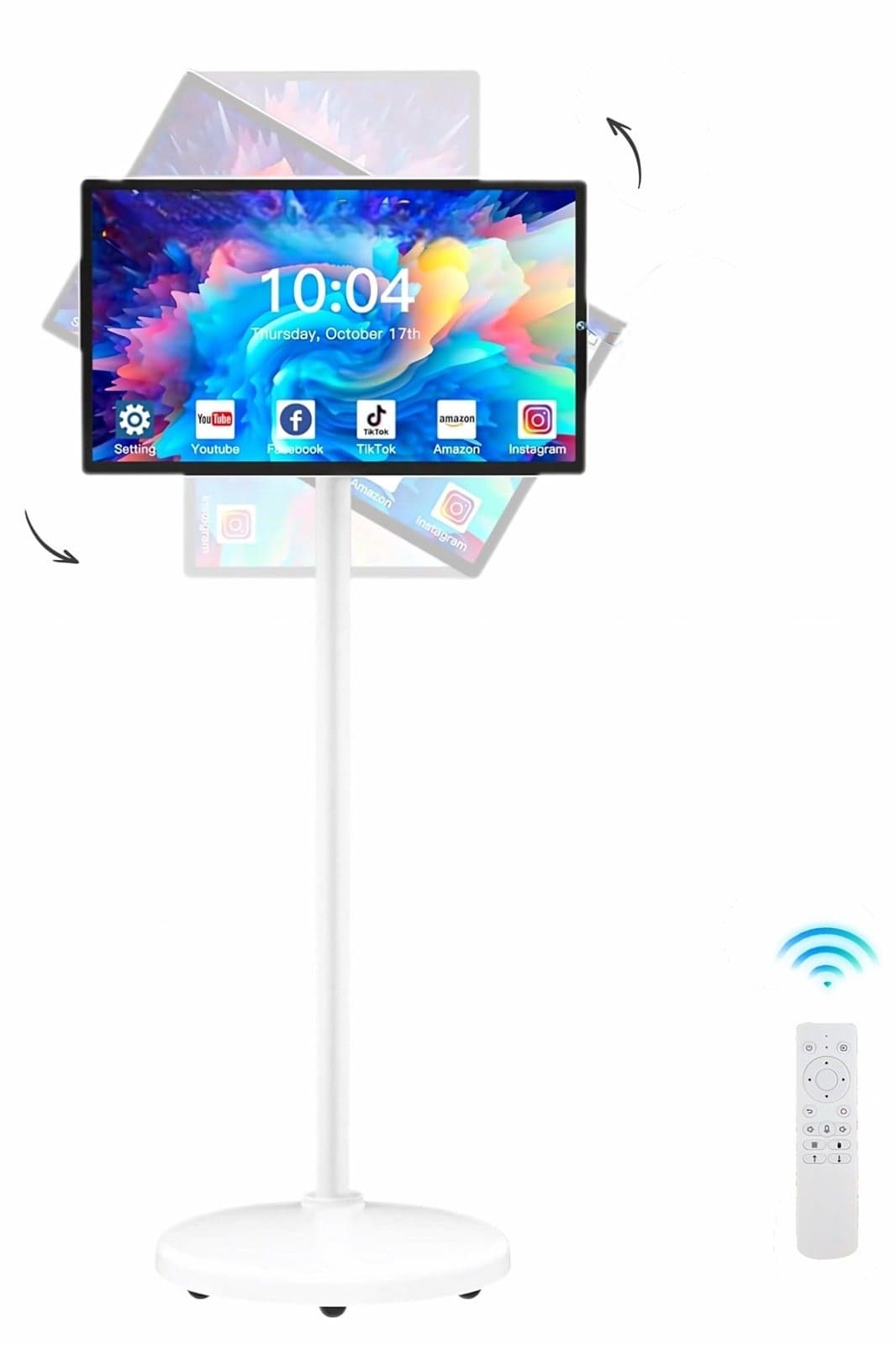 New Model 24 Inch Rolling Smart TV with 1080P Touch Screen | Android 13 OS | MTK 8-core CPU | 6G+128G Storage | Built-in 13MP Camera | Remote Voice Control | Full Rotation Portable TV on Wheels,Stand by Me