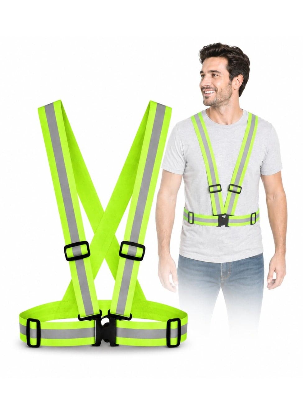 Adjustable Reflective Safety Vest High Visibility Jacket – Fluorescent Green & Orange Safety Harness Belt for Construction, Traffic Control, Cycling, Running & Warehouse Work – Unisex Free Size