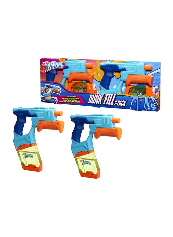 Nerf Super Soaker Dunk Fill 2-Pack Water Blaster | Just Dunk & Go | Easy Instant Fill Tank | 10.1 Fl Ounce Tank for 6+ Years | G0995