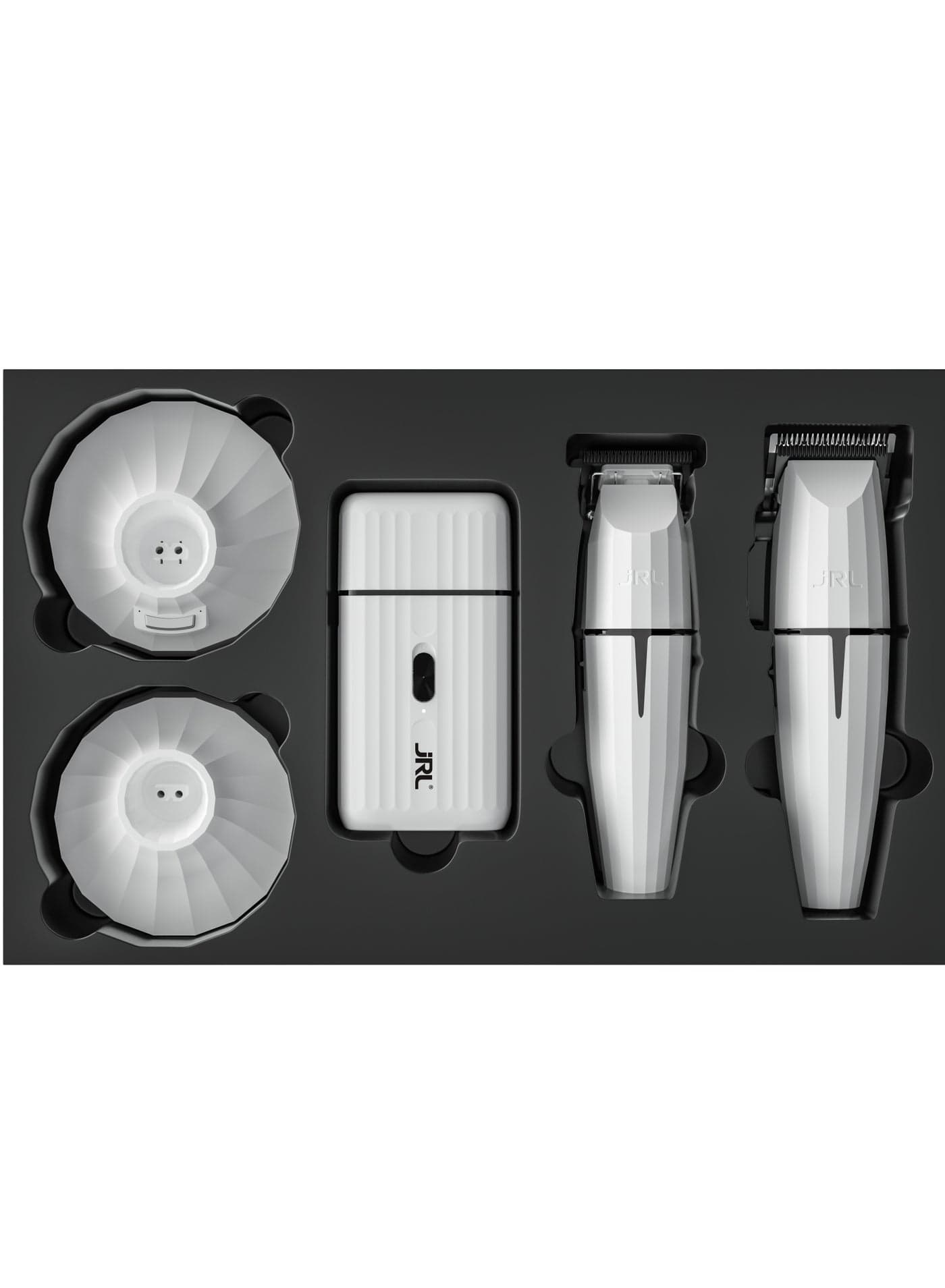 JRL Ghost Collection #2 | SH2301, 2020C-B, 2020T-B | Professional Clipper, Trimmer & Shaver Combo Kit | Cordless, Ultra-Quiet, Fade Blade Technology, Long Battery Life | Barber & Salon-Grade Grooming Set | White