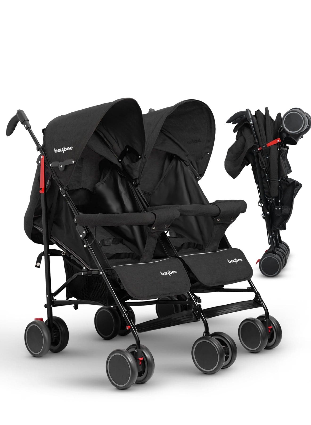 2 in 1 Twin Baby Stroller For Newborn Babies, Double Seat Stroller Twins with Adjustable Canopy, Safety Guardrail, Wheel Lock & Parental Handle | Toddler Stroller for Baby 0 to 4 Years Boy Girl Black