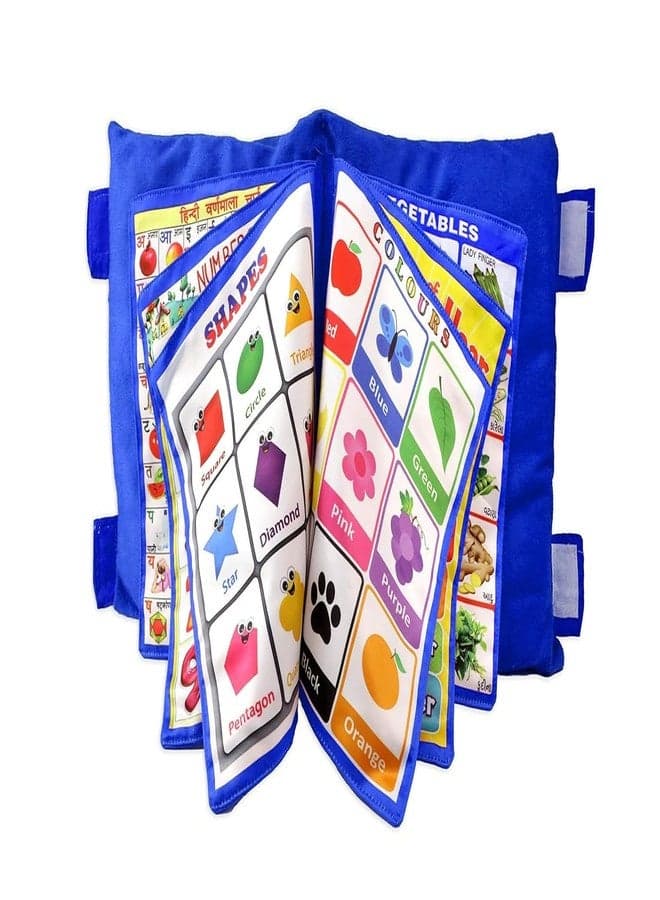 Learning Cushion Pillow Book for Kids with 2 Languages Learn - English and Hindi, Soft Cloth Book Baby Activity Play, (Multicolor),1 Count
