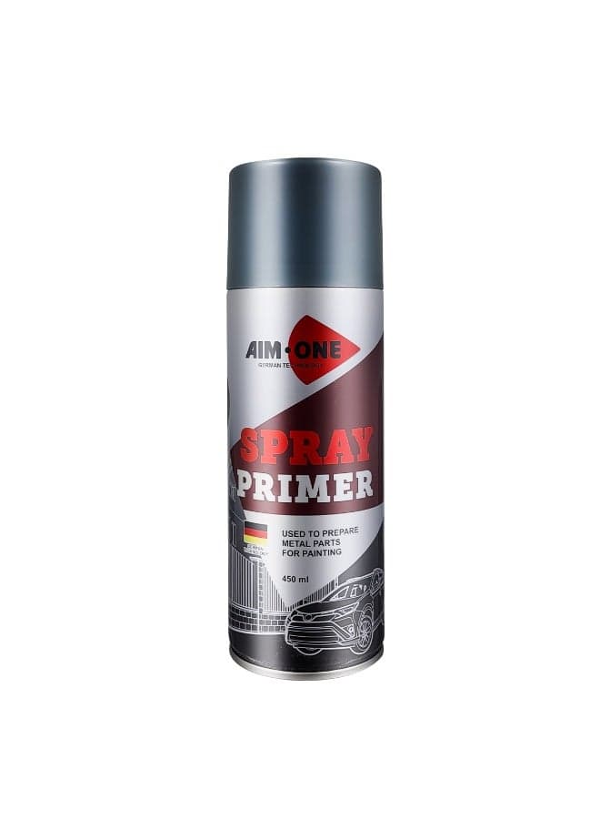 AIM ONE Spray Primer Matt Grey – Fast-Drying, Rust-Inhibiting Automotive Surface Primer, Multi-Surface Use, 450ml – Ideal for Metal, Plastic, Wood