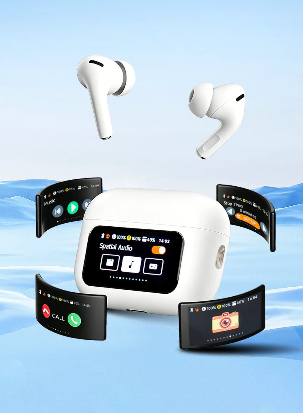 Wireless Earbuds Bluetooth Earphones Visual Screen Headphones ANC In-Ear Buds with Display TWS BT5.4 Touch Screen Headset Noise Cancellation IPX7 Headphones with Answering Calls Remote Control Taking Photos