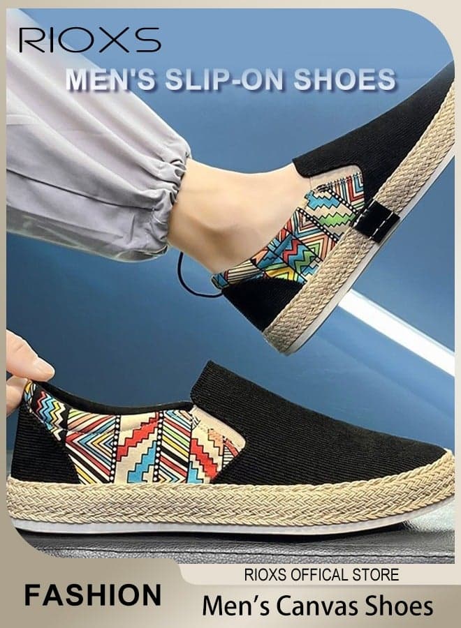 Espadrilles for Men, Classic Canvas Low Top Sneakers, Men's Casual Slip On Shoes, Fashion Leisure Street Chic Shoes, Comfortable Flats with Non-Slip Sole, Lightweight Walking Shoes for Men, Sporty Canvas Flats for Office Shopping and Daily Wear