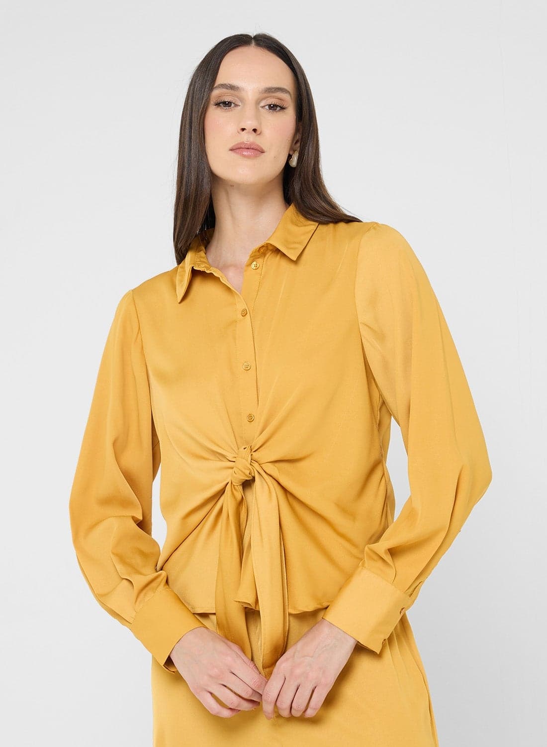 LEO Long Sleeve Button Down SATIN KNOT SHIRT