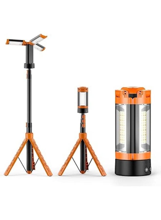 10000mAh Outdoor LED Desert Camping Light with Stand | 10000 Lumen Dimmable Cordless Lamp | 3 Adjustable LED Heads | Telescopic Design with 79" Detachable Tripod | Portable for Camping & Outdoor Use