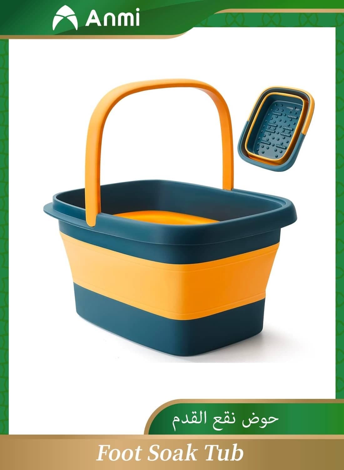 Collapsible Foot Soak Tub, Foot Bath Basin with Massage Acupoint, Pedicure Foot Spa, Multifunction Plastic Bucket with Handle (Blue)