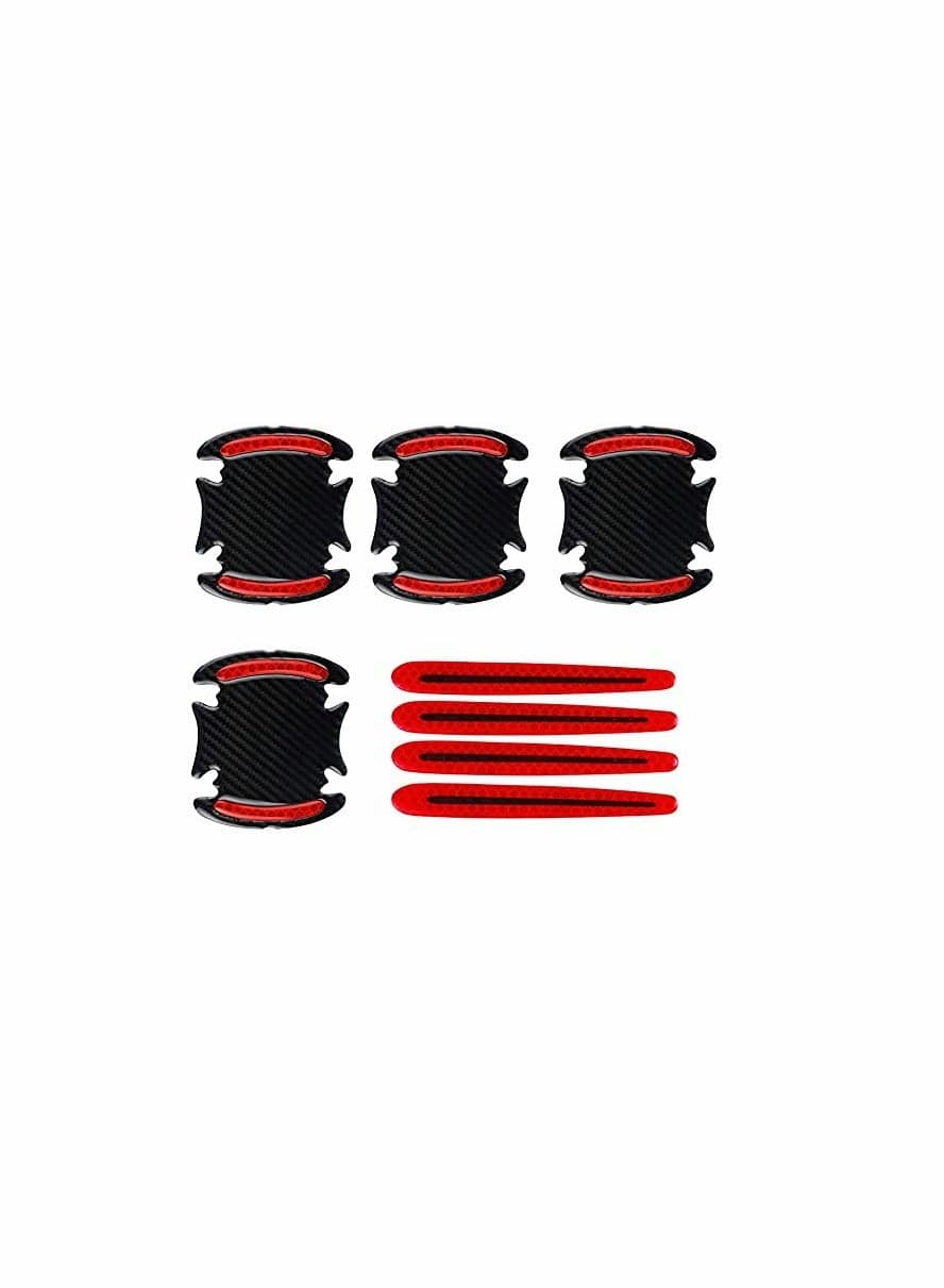Car Door Cup Handle Paint Scratch Protector Sticker 3D Carbon Fiber Universal Auto Door Handle Scratch Protection Cover Guard Film Car Door Handle Safety Reflective Strips (Red)