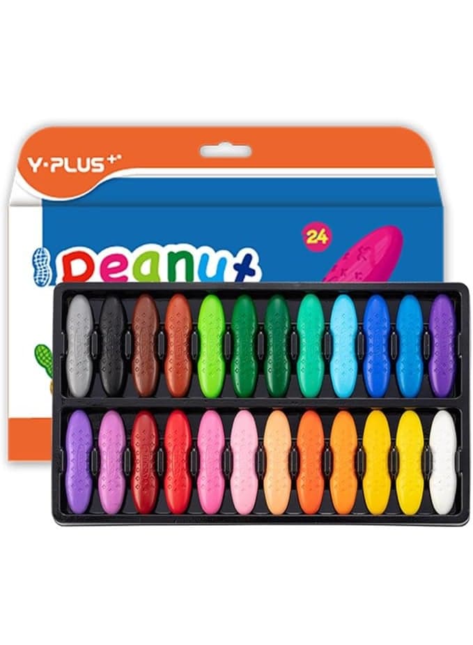 YPLUS Peanut Crayons for Kids, 24 Colors Washable Toddler Crayons, Non-Toxic Baby Crayon for ages 2-4, 1-3, 4-8, Coloring Art Supplies