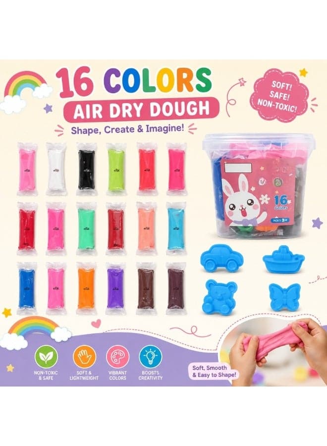 Kids Play Dough Set 16 Multi-colors with Molds and Storage Box, Soft Non-Toxic Modeling Clay Kit for Kids, DIY Art Craft Dough for Toddlers, Educational Learning Toys for Boys, Girls