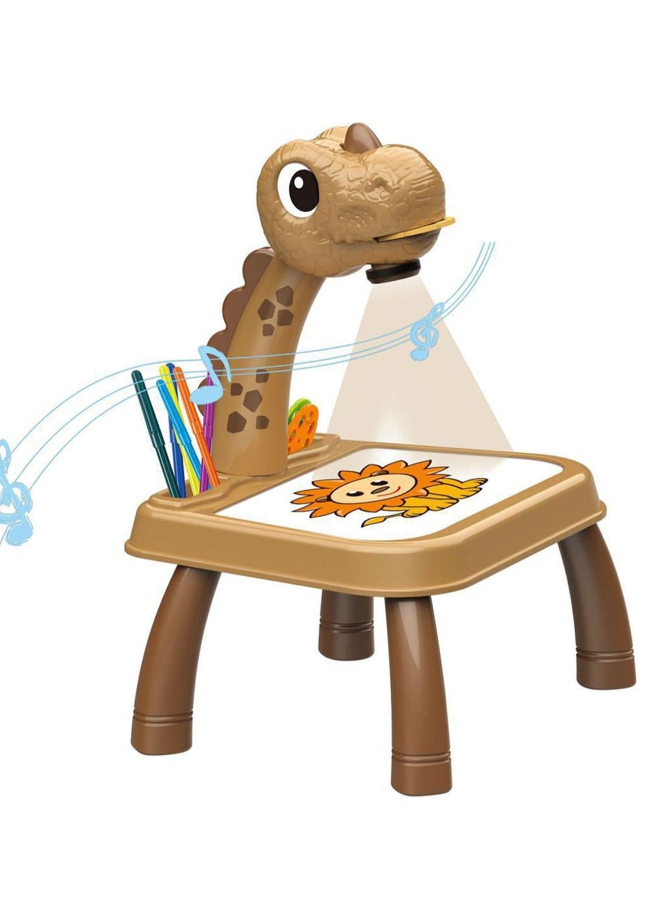 Brown Tyrannosaurus Rex Projection Table, Children'S Drawing Projector With Flashlight Slide Projector Toy, Tracing Sketch Table With Light Music, Suitable For Early Art Learning Game Gifts