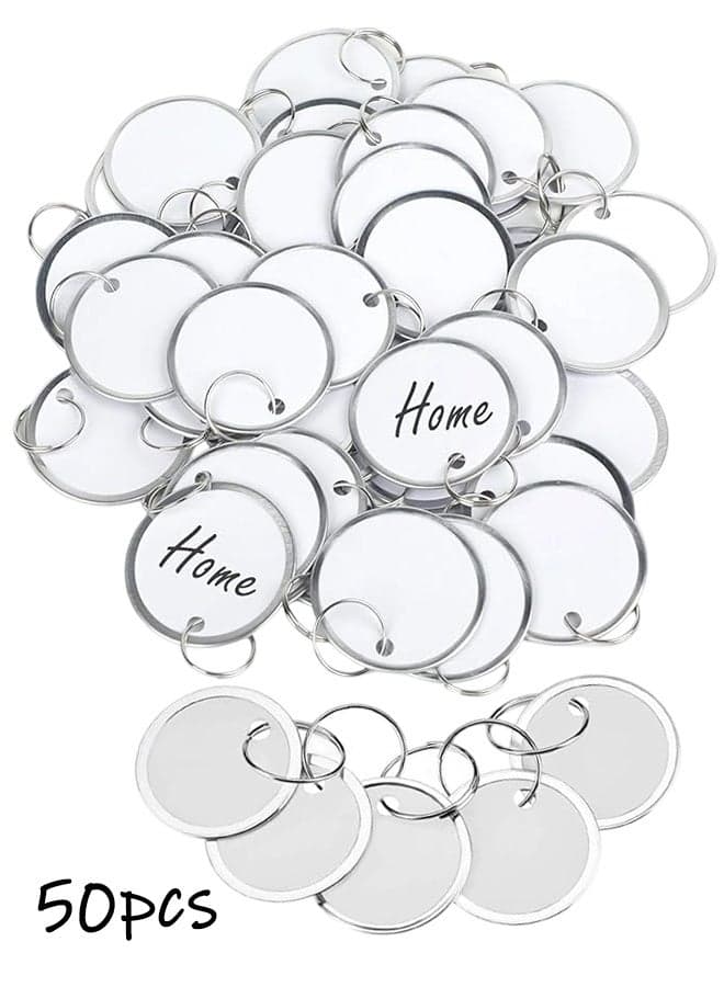 50 Pcs Key Tags 1 Inch White Paper Labels Writable Round Plastic Key Chain Tags with Split Rings Sturdy Lightweight Item Identifiers