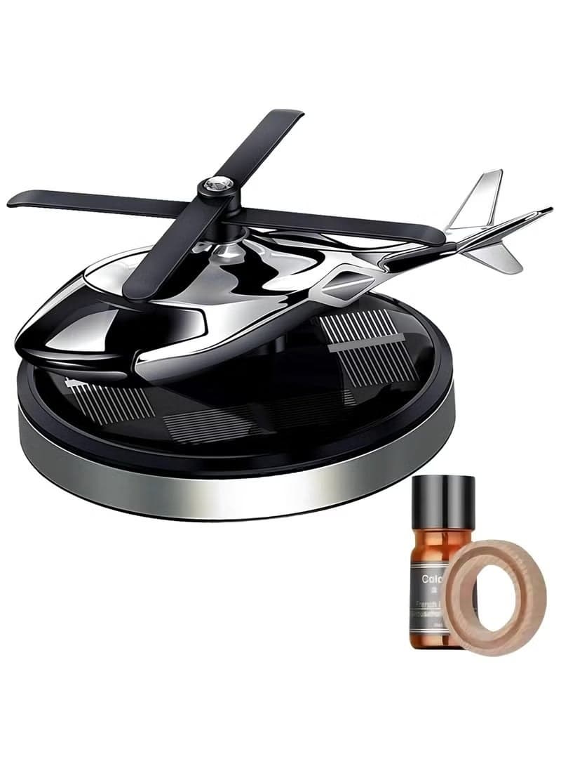 Car Air Freshener Helicopter Solar Powered Rotating Car Perfume Diffuser, Aviation Alloy Aromatherapy Fragrance Freshener for Car Dashboard, Home & Office Decoration, Silver