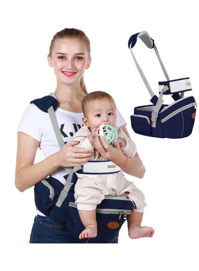 Baby Hip Seat Carrier Baby Waist Stool for Child Infant Toddler with Adjustable Strap Buckle Pocket Soft Inner Huge Storage (Dark Blue)