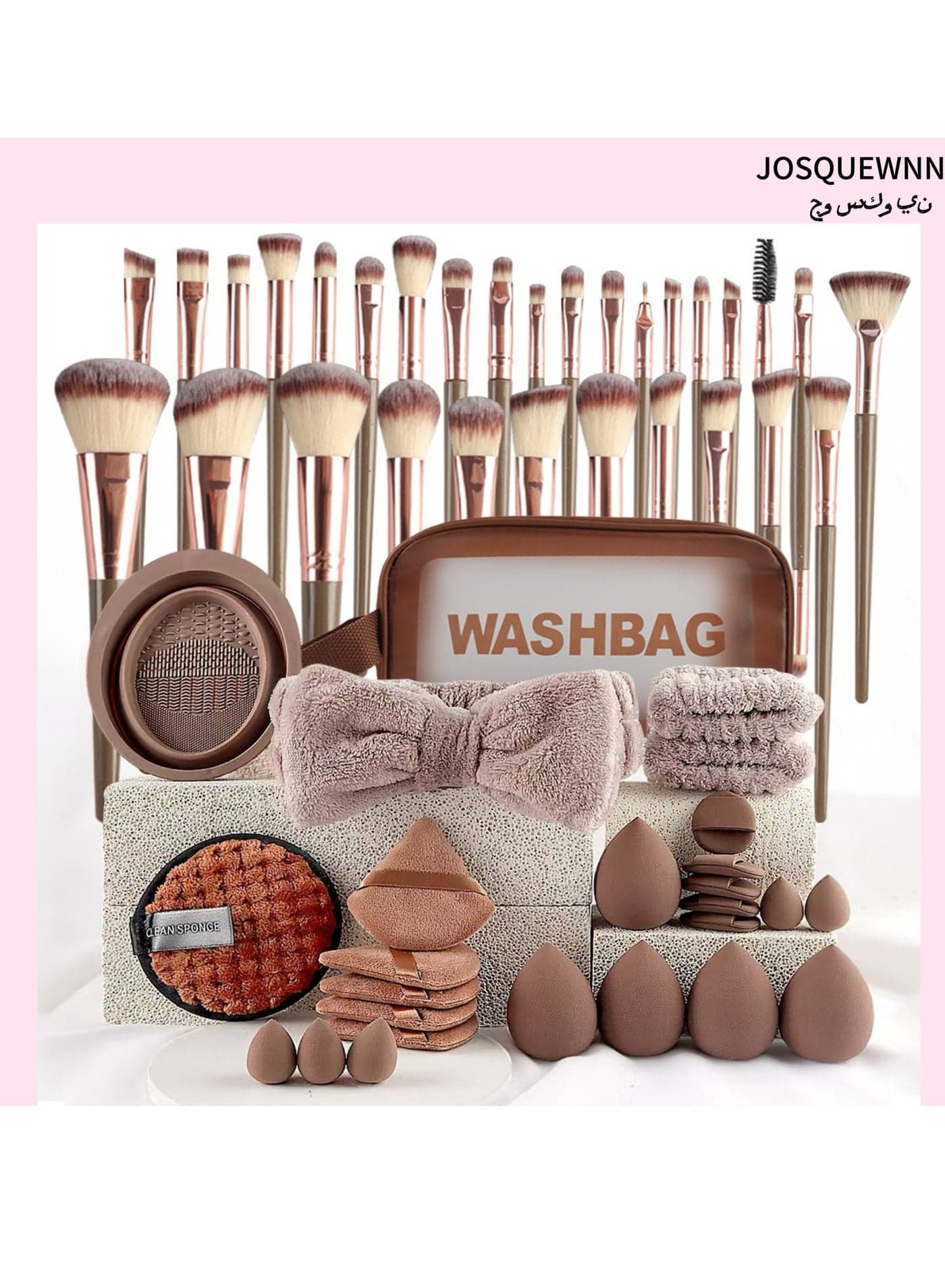 Makeup Brush Set 42Pcs Makeup Tool Set, Premium Synthetic Foundation Powder Concealers Eye Shadows Blush Makeup Brushes Powder Puff, Brown, 42 Piece Set.