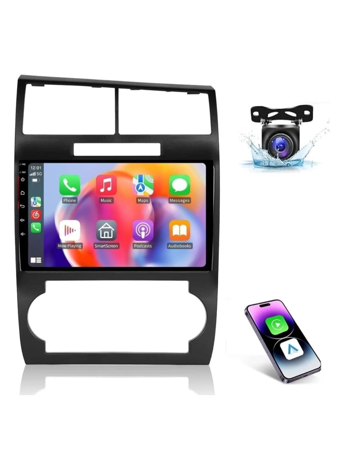 Android Car Stereo for Dodge Charger 2005 2006 2007 1GB RAM 32GB ROM Support Carplay, Mirror Link Wi-Fi BT, Radio GPS Navigation, 9 Inch IPS Touch Screen with AHD Camera Included