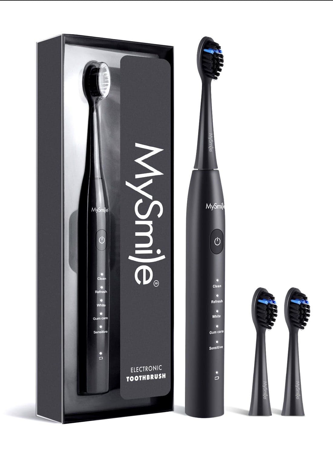 MySmile DY156 Electric Toothbrush for Adults, Rechargeable Sonic Battery Toothbrush Portable with 3 Brush Heads, 2 Mins 5 Modes Smart Timer, 45000VPM, One Charge for 60 Days (Black, M)