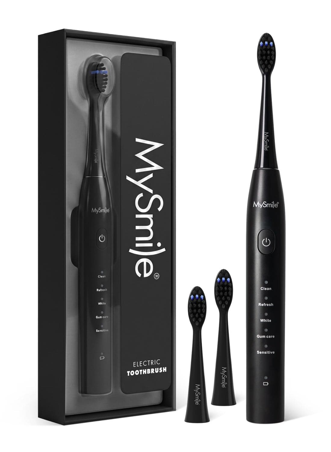 MySmile DY156 Electric Toothbrush for Adults, Rechargeable Sonic Battery Toothbrush Portable with 3 Brush Heads, 2 Mins 5 Modes Smart Timer, 45000VPM, One Charge for 60 Days (Black, M)