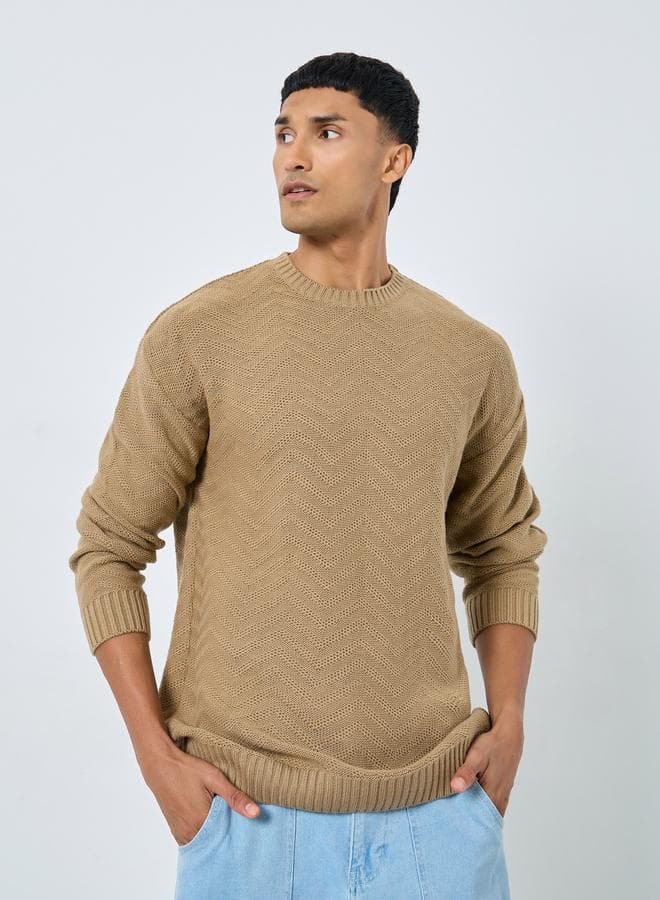 Men Beige Oversized Knit Sweater