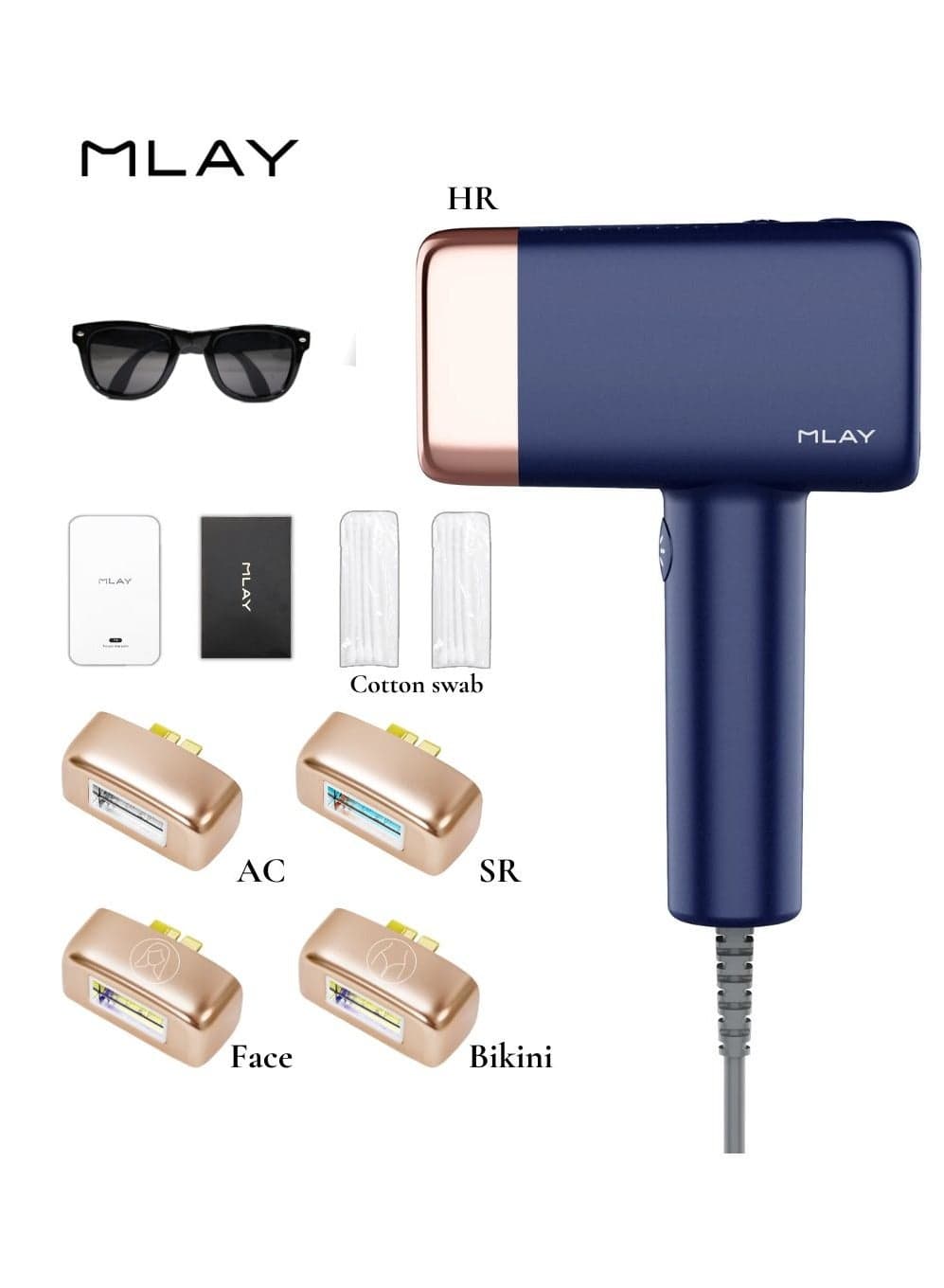 T14 5 in 1 IPL Hair Removal Device, 3℃ Ice Cooling Laser Hair Removal, 500,000 Flashes 0.5s/Flash Painless Hair Removal Device Remove Acne/Skin Rejuvenation for Whole Body Bikini Face Arm Armpit Back Leg navy