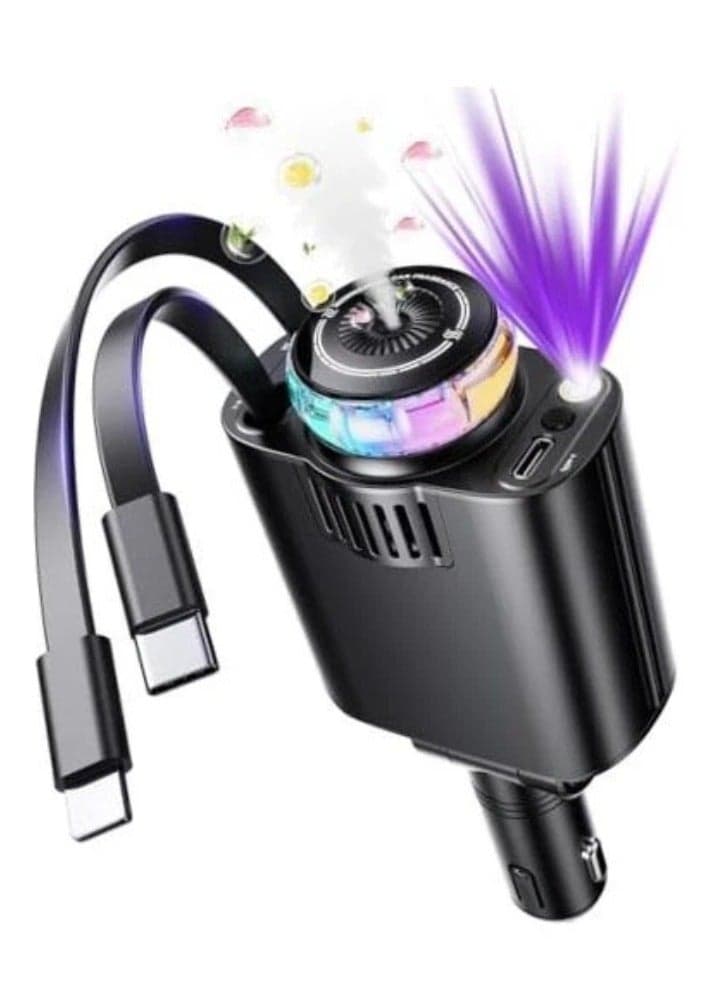 45W 5-in-1 Retractable Car Charger with Starlight & Air Freshener | PD 30W Fast Charging for iPhone 16/15/14/13/12/11 & Android | USB-C & QC3.0 Quick Charge Car Adapter | Fireproof PC Build | Multi-Port Universal Car Charger for Travel & Daily Use