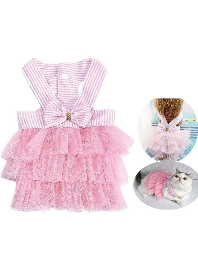 Pet Dog Dress for Girl and Boy Doggy Cats Rabbit Fancy Adorable Striped Mesh Dress Princess Petite Vest Doggie Bowknot Dresses for Small Dogs Pomeranian Chihuahua Skirt Pet Puppy (Pink, L)