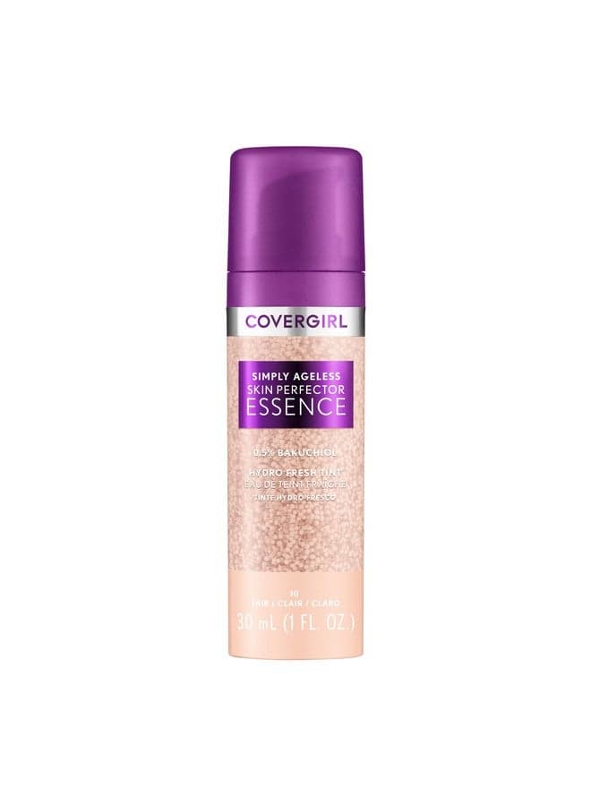 Covergirl Simply Ageless Skin Perfector Essence Foundation, 10 Fair, Tinted Skin Perfector, Skincare Makeup Hybrid, Sheer Tint, Radiant Finish, Skin-Like Finish, Vegan Formula, 1.0oz