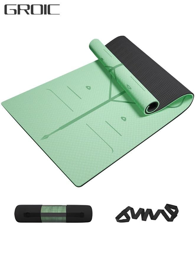 6MM Yoga Mat Non Slip– Patented Alignment System, Warrior-Like Grip, Non-Slip, Eco-Friendly and Biodegradable, Sweat Resistant, TPE Workout Mat