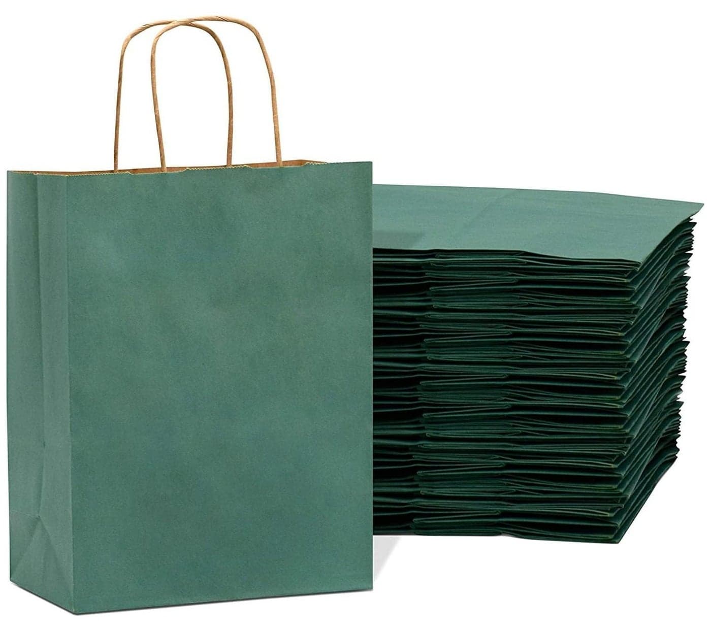 Dark Green Paper bags with handles 27 x 22 x 11 cm Large Kraft Gift bags for Birthday Party Favors Weddings Retail Baby Shower 12 Bags
