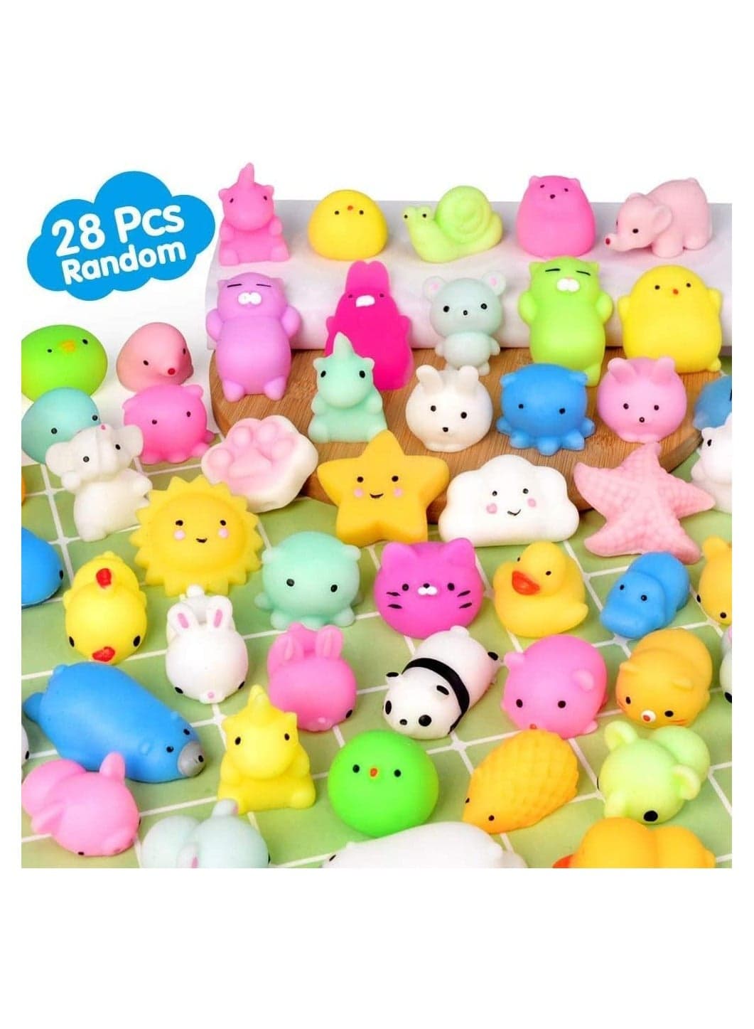 Mochi Squishy Toys, 28PCS Animal Mini Squishies Kawaii Party Favors for Kids Cat Unicorn Squishy Squeeze Stress Relief Toys Goodie Bags Novelty Toy Gifts for Boys Girls Adults, Random