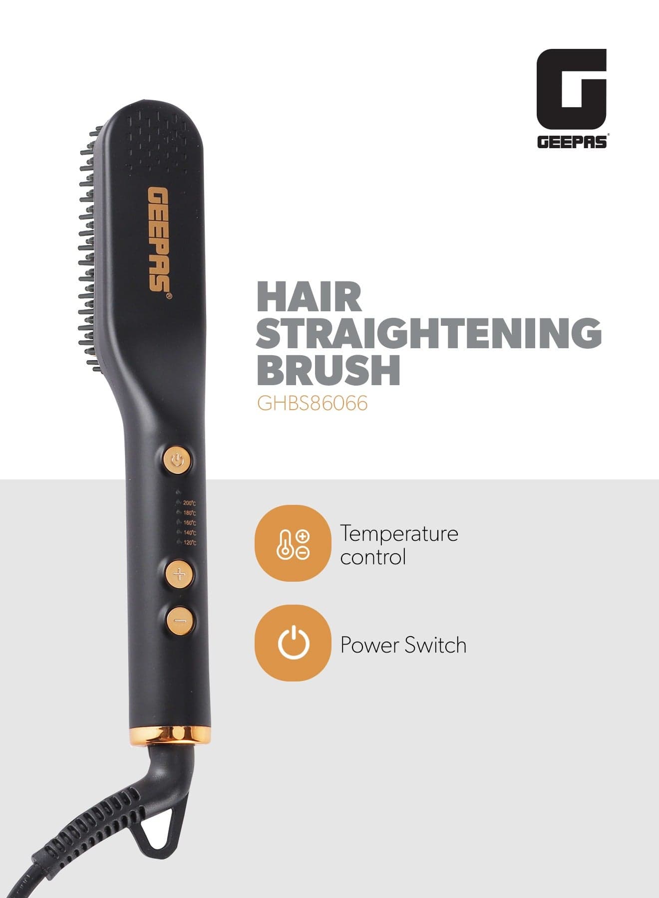 Hair and Beard Straightening Brush- GHBS86066 Smooth and Comb-Like Design for Beard & Hair, Perfect For Salon And At Home Styling