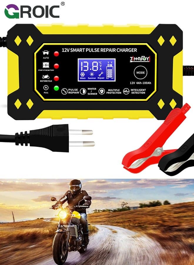 6A 12V Car Battery Charger, Fully-rugged Quick Battery Charger Monitor Maintain Battery Suitable for for Cars, Truck, Motorcycles, Lawn Mower Most Lead-Acid Battery, Dry, Water and Gel battery