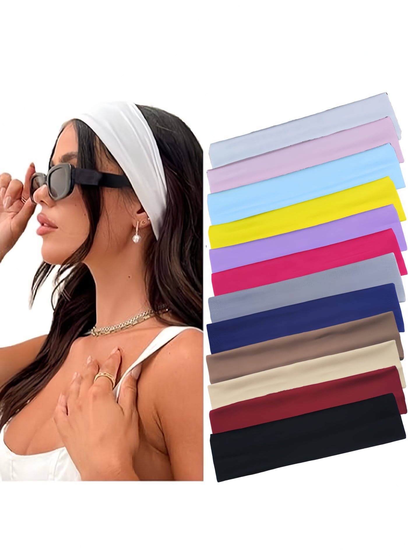 12 Pcs Headbands, Non Slip Soft Cotton Sport Elastic Hairbands for Men and Women, Thin Summer Headband, Soft Cotton Hair Bands for Yoga, Workout, Running, Cycling