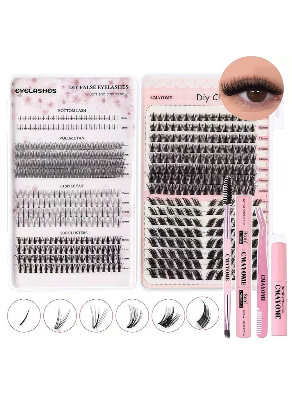 628pcs False Eyelash With Glue Kit, Large Capacity DIY Individual Lash Extension Collection, False Lash Cluster Set Including Lash Brush, Lash Curler, Lash Remover, Tweezers And Lash Adhesive, Suitable For Beginners.